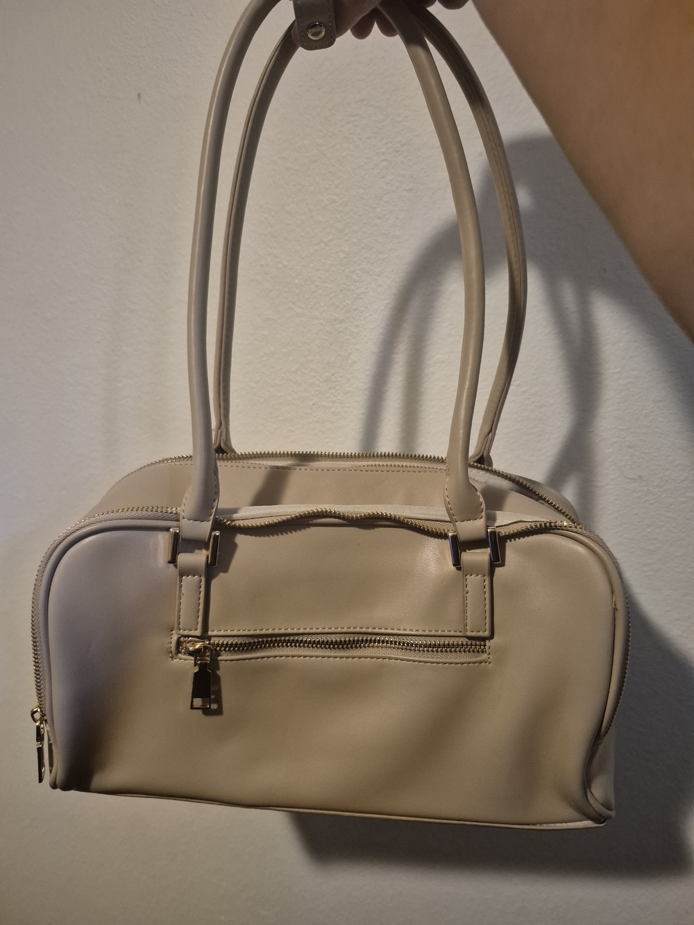 Beige Tote Bag with Zip Pocket